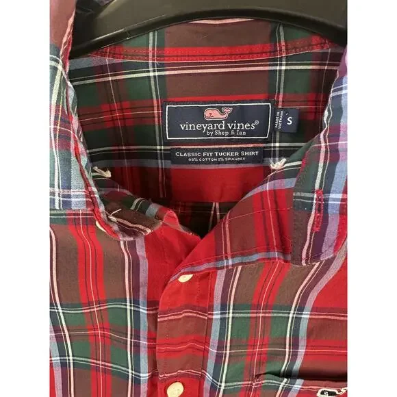 Vineyard Vines Tucker Tartan Plaid Shirt Classic Red Button Down Top Men's Small - Picture 6 of 10